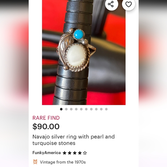 Navajo silver Pearl and turquoise ring - Picture 4 of 6